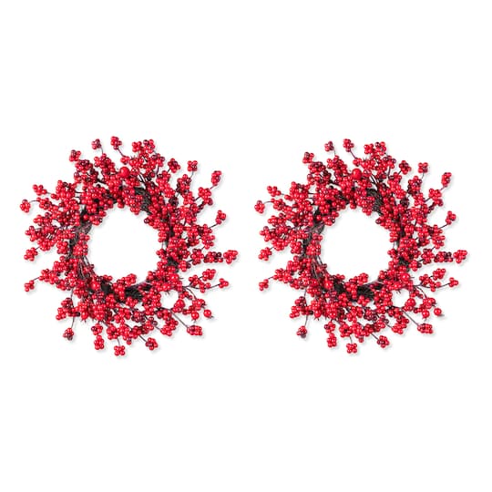Glitzhome® 14"D Christmas Mini Red Berries Wreath Set